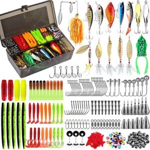 Das PLUSINNO 292-teilige Angelzubehör-Set enthält eine Vielzahl von Angelzubehörteilen, darunter Popper, Elritze, Kurbelköder, lippenloser Kurbelkörper, Spinnerbait, Angelhaken und Angelgewichte. Ideal für die Jagd nach Barsch, Forelle, Bluegill, Crappie und vielen anderen Fischarten geeignet.