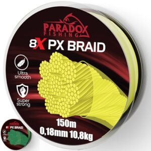 Paradox Fishing 8X PX geflochte Angelschnur in Chartreuse gelb für Spinnfischen mit hoher Tragkraft und Knotenfestigkeit