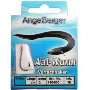 Angel Berger Vorfachhaken für Aal und Wurm, gebundene Haken in Größe 2 mit einem Durchmesser von 0,35 mm, optimal für die Fänge von Aal und Wurm geeignet