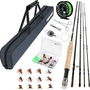 TOPFORT Fliegenfischer-Sets, 4-teilig, leicht, Ultra-tragbar, Graphit, komplettes Starterpaket mit Tragetasche (5/6# 2,7 m Fliegenrute und Angelrolle-Kombination)