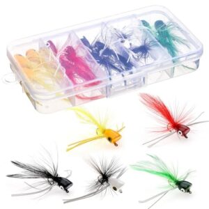 Hochwertiges Fliegenfischen-Set mit 15 Angelfliegen, ideal für Bass-, Forelle-, Hecht- und Barsch-Fang, mit Plastikbox und bionischen Angelkörpern.