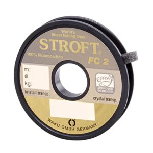 Fluorocarbon-Schnur STROFT FC2, 25 Meter lang, Monofil aus Fluorocarbon, Kristall transparent, für Schleuderangeln geeignet