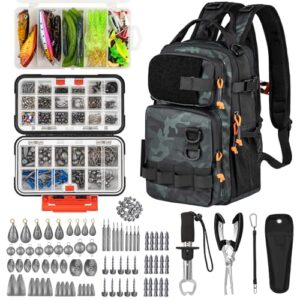 Professionelles Angelwerkzeug-Set mit Rucksack und Angelkasten, umfangreiches Zubehör-Set für Männer zum Fischen von Barsch, Sonnenbarsch, Forelle oder Lachs