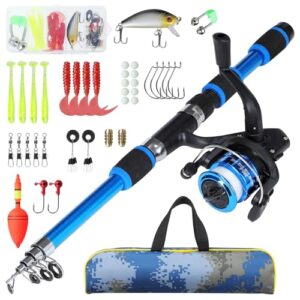 Kinderangelset mit Teleskop-Angelrute, Angelrad und Tragetasche - perfektes Starter-Set für kleine Angler