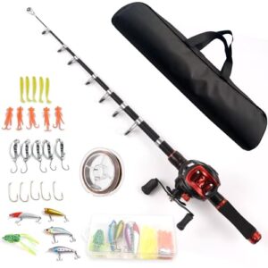 Lixada Angelrute und Rolle Combo 2,1 m Teleskop Angelrute mit Links Hand Baitcasting Rolle - perfekte Angel-Set für jeden Angler