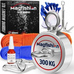 Magnetfischen Angelset mit Neodym Magnet, Greifhaken und Handschuhen für ambitionierte Angler - 300 kg Zugkraft