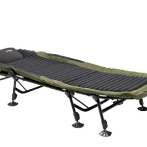 Hochwertige Angelliege mit 8-Bereifen und integriertem Kopfkissen für Camping oder Angeltrip, belastbar bis 160kg