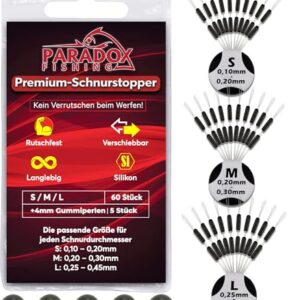 Silikon-Schnurstopper für Posen und Grundangeln, 3 Größen S/M/L, je 20 Stück, 5X Gummiperlen 4mm, perfekt für jeden Angler