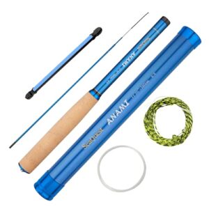 Kompakt und leicht zu handhabende Tenkara-Rute mit Kohlefaserrohr und verschiedenen Gegenständen zum Angeln, ideal für den Transport und die Lagerung.