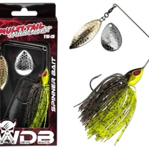 Wild Devil Baits Multi Tail Spinnerbait Spinner Bait Kunstköder Spin Jig Angelköder Barsch Hecht Zander (UV Green Pumpkin Chartreuse, 15g)