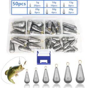 50 Stück Birnenblei Angel, Tropfenform, 5g/10g/15g/20g/30g/40g mit Aufbewahrungsbox für das Angeln im Freien und am Meer