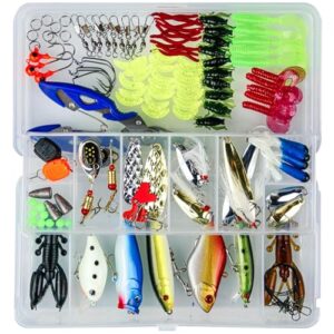 Angelköder Set mit 120 Teilen in einer robusten und korrosionsbeständigen Tackle-Box für Hecht, Barsch, Zander, Süß- und Salzwasser