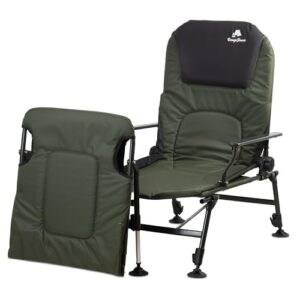 CampFeuer 2in1 Angelstuhl Tannengrün/Schwarz: Höhenverstellbarer Campingstuhl und Angelliege mit Faltfunktion für Outdoor-Aktivitäten wie Camping, Zelten und Angeln