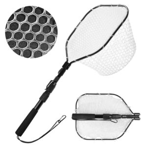 Hochwertiger Teleskop-Unterfangskescher für das Angeln in Teichen mit robuster Verarbeitung und hochfestem Aluminiumlegierung des Kescherkopfs, Silikonnetz ohne Wasserabsorption und antibakterielle Oberfläche.