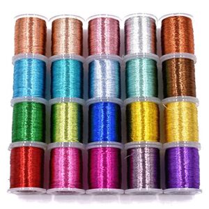 20 Spulen Multi Farben Flash Tinsel Fliegenbinden Faden Angeln Binden Materialien - Hochwertige Fäden für die Herstellung von Angelfliegen, 12 (15) Mikron Metallgarn und 20 (30) D Nylon (Polyester) Garn