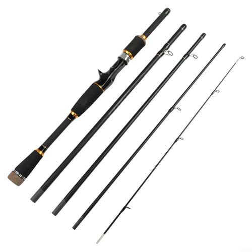 Angelrute aus Kohlefaser, 1,8 m / 2,1 m, ML-Aktion, tragbarer 4-teiliger Reise-Spinner und Baitcast-Rute mit EVA-Griff und Anti-Wicklungsführungen für Barsch, Wels und GU-N Griff