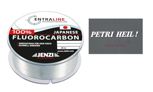 Hochwertige 100% Fluorocarbon Vorfachschnur für Barsch, Zander und Forelle, mit gratis Petri Heil! Aufkleber