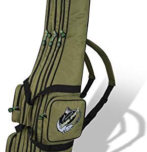 Angelrutentasche für Ruten mit 2, 3 oder 4 Fächern und verschiedenen Längen - wasserabweisender Fishing Rucksack dunkelgrün, 160 cm groß