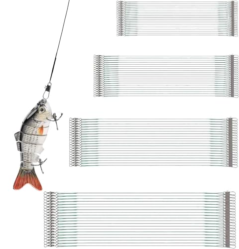 Stahlvorfach Set mit Karabiner Tönnchenwirbel für Hecht, Zander und andere Raubfische. 15cm, 20cm, 25cm und 30 cm, Tragkraft bis zu 15 kg.