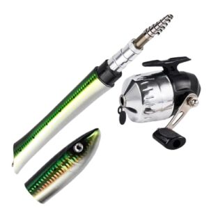 Teleskop-Angelrute mit Fischform - Angelrute mit Spinnrolle, bequemer Griff und faltbarer Angelrutenstift für Eisfliegenfischen