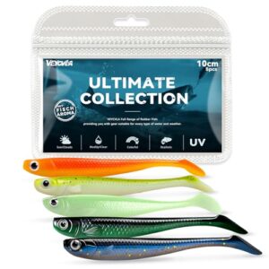 VEYCVLA Fischkoffer Set Zander Angelkoffer mit 10 cm Gummifischen in 5 Farben, Softbait Angelköder für See, Fluss und Teich