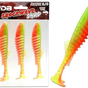 Wild Devil Baits Shockwave Shad Gummifisch Kunstköder Softlure Gummiköder Hecht Barsch Zander Angelköder Raubfischköder Fire Tiger 13,5 cm 3 Stück