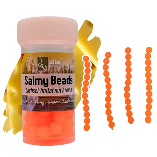 Zite Fishing Salmy Beads Forellenköder, Lachsei Imitat, UL Ultra Light Gummiköder, Forelle Handmade, Phthalatfrei, Made in Germany mit Flavour Aroma Käse (Orange)