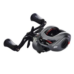 Abu Garcia MAX Low Profile Rolle, Baitcaster Angelrolle für Raubfischangeln, Grey/Red