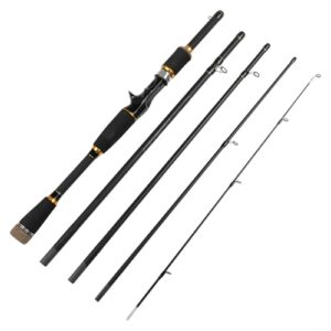Angelrute aus Kohlefaser, 1,8 m / 2,1 m, tragbar, 4-teilige Reisespinn- und Baitcast-Rute mit EVA-Griff und Anti-Wicklungs-Führungen für Barsch, Wels