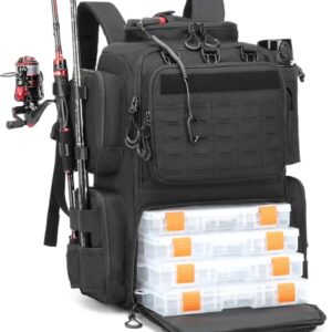 BlesMaller 50L Angelrucksack mit wasserabweisender Oberfläche und vielseitiger Ausrüstung für Outdoor-Aktivitäten wie Angeln, Trekking, Camping und Radtouren.