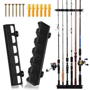 Coztie Rutenständer für Angelruten Wandhalterung, 6 Ruten aufbewahren, vertikale Aufbewahrung in Schwarz