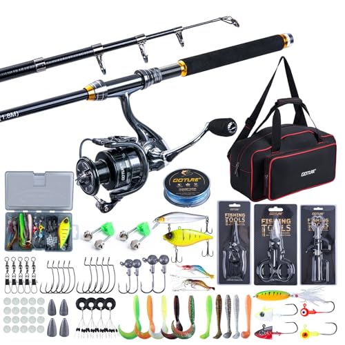 Teleskopische Angelrute mit Spinnrollen und Köder-Set für das Süßwasser- und Salzwasserausflugsangeln, komplette Angel-Ausrüstung inklusive Tragetasche