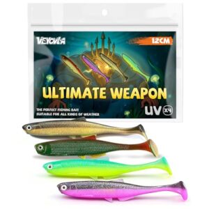 Veycvla Gummifische, 4 Stücke, Zander und Barsch Köder, Softbait Angelköder, ideal für Angler, Meer, See, Fluss, Teich oder Bach