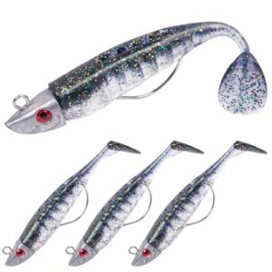 HOTUT Gummifisch-Set, 3 Stücke Angelköder mit Jigkopf, Gummiköder für Forelle, Zander und Barsch, Kunstköder für die Angelrüstung, ideal für Süß- und Salzwasser, Männer Angelgeschenke