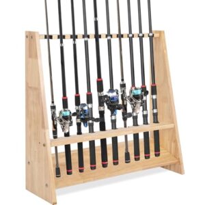 Rutenständer für Angelruten aus Holz, 10 Halter, Originalholz, Ständer für Angelruten