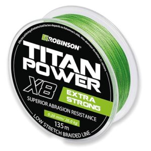 Geflochtene Angelschnur X8 aus Titan Power mit 135m Länge und Tragkraft bis 26kg für Spinnfischen