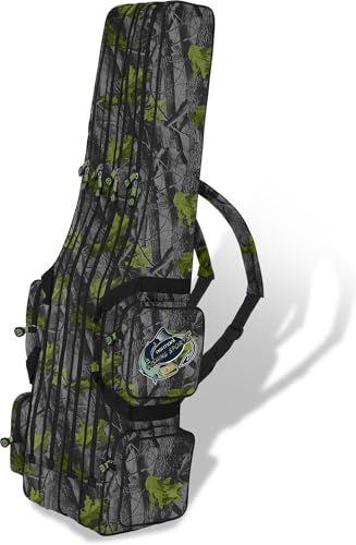 Wasserabweisende Angeltasche mit 4 Innenfächern und Größe 160 cm für Angelruten und Zubehör - Farbe Fog-Autumn-Camo