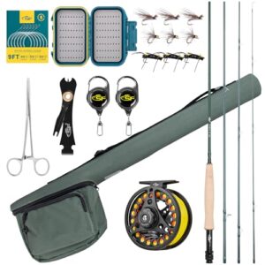 Fische Fliegenrute Kombistarter Set 6WT Smaragdgrün Karbonfaser Forellen