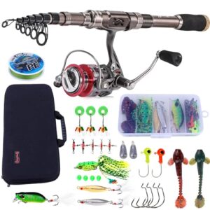 Angelrute und Rolle, Kohlefaser Teleskop Angelrute 12 +1 BB Spinning Reel, Tragetasche für Salzwasser und Süßwasser Fischfang Ausrüstung Kit