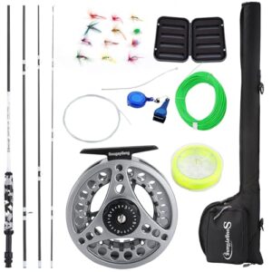 Sougayilang Standard Fliegenfischen Combo Starter Kit, 5/6 Gewicht 9' Fliegenrute mit SuperPolymer-Griff, Zubehör, Tragetasche, Fliegenbox Koffer & Angelfliegen - Schwarz
