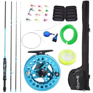 Das perfekte Starter-Kit für den Fliegenfisch: Sougayilang Standard Fly Fishing Combo Starter Kit, 5/6 Gewicht 9' Fliegenrute mit SuperPolymer Griff, Zubehör, Tragetasche und Fly Box Case