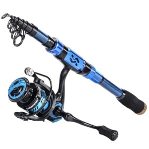 Teleskop Angelrute mit 24 Ton Kohlefaser, CNC bearbeiteter Rolle und bequemem Eva Griff für das Angeln von Bass und Forelle