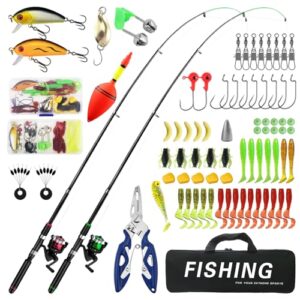 Angelset für Kinder, 2 Stück Teleskop-Angelruten-Spule mit Köder und Angelrolle, ideal für Kinder im Alter von 3 bis 10 Jahren