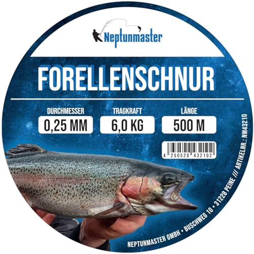 Hochwertige Angelschnur für Forellenangeln, Neptunmaster Hauptschnur mit Durchmesser 0,25 mm und Tragkraft 6,0 kg