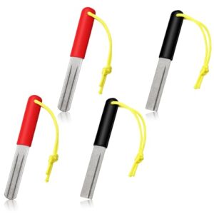 Hakenschärfer mit Griff, Angelhaken Schleifer und Doppelseitiger Angelhaken Schärfer Set für Outdoor Angeln, 4 Stück, Rot, Schwarz