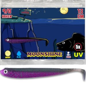 Paradox Fishing Moonshine Zandergummifische Set, 5 Stück, 13 cm, Zander Köder Gummifisch Zander Köder Gummifische Zubehör für Angel-Ausrüstung