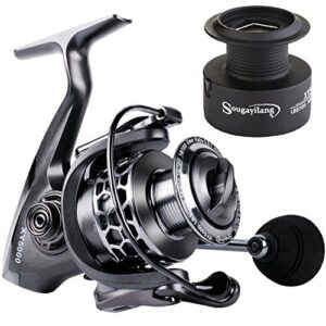 Sougayilang Angelrolle 13 + 1BB Leichte Ultra Glatte Aluminium Spinnreel mit Graphit Spule - Hochwertige Spinnreel für Fischfreunde, ideal für Meeresbootangeln, Brandungsangeln und Strandangeln