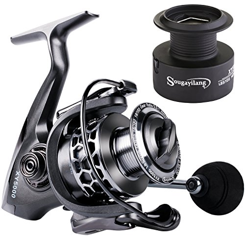 Sougayilang Angelrolle 13 + 1BB Leichte Ultra Glatte Aluminium Spinnreel mit Graphit Spule - Hochwertige Spinnreel für Fischfreunde, ideal für Meeresbootangeln, Brandungsangeln und Strandangeln