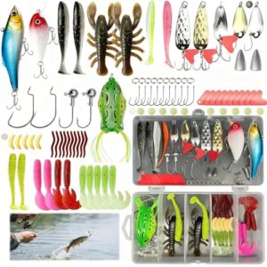Angelzubehör-Set, 107 Köder und Zubehörteile für Süßwasser- und Salzwasserfischen
