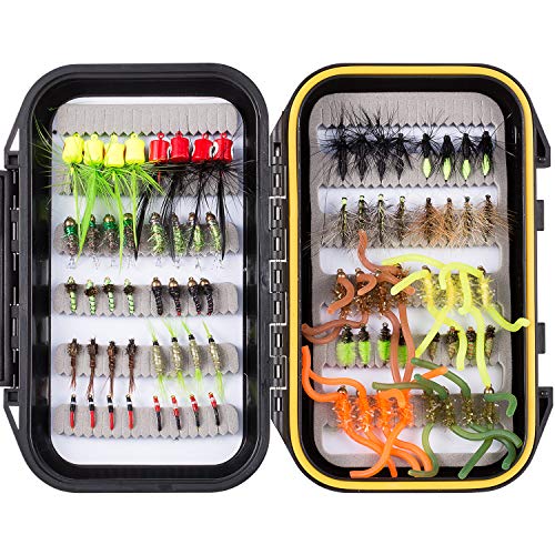 Vielfarbiger Sammelschlag für Fliegenfischer mit 80 verschiedenen Farben und Mustern gestalten. Fliegen sind in einer wasserdichten Box enthalten, perfekt für Transport oder Lagerung geeignet.